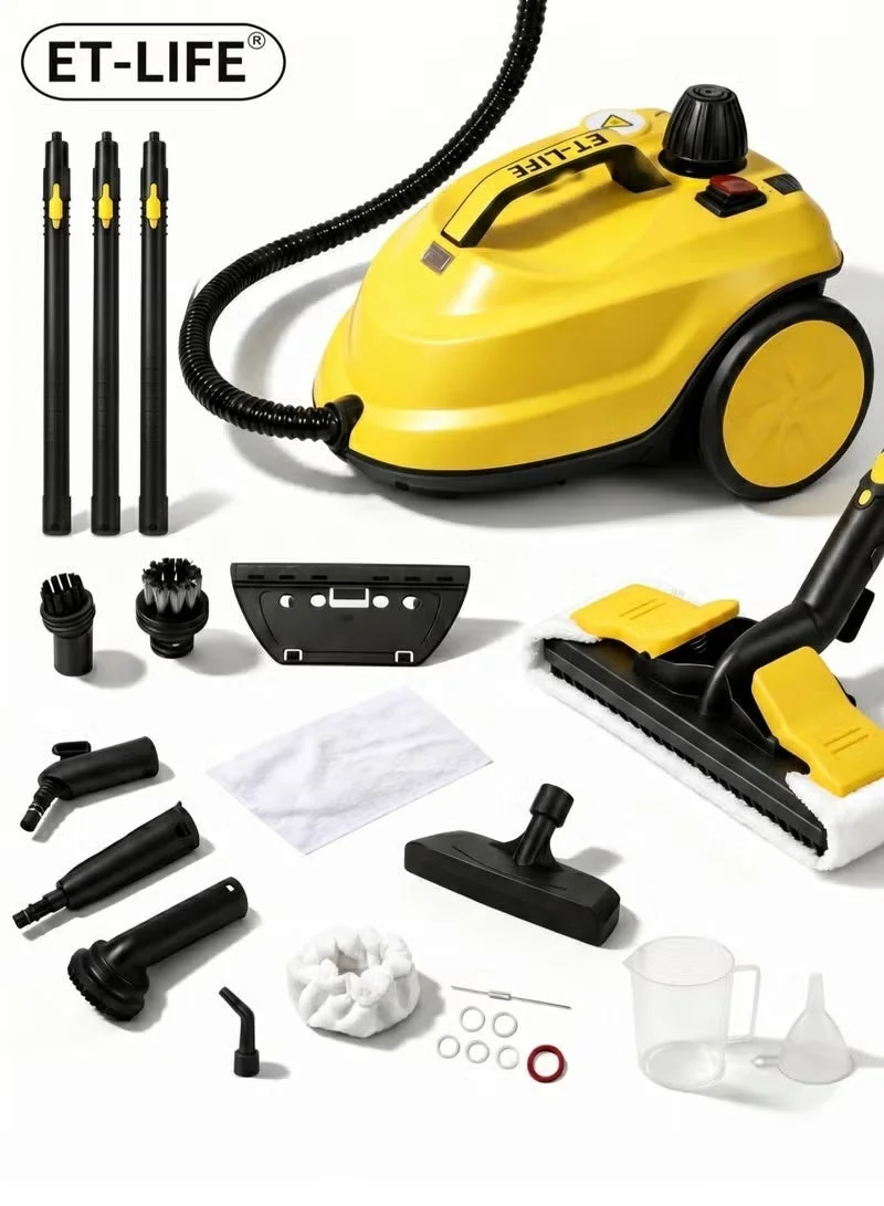 ET-LIFE Multifunction Steam Cleaner High-Pressure Sanitizing Machine for Home and Car (Yellow, 2L, 2000W) u4y12