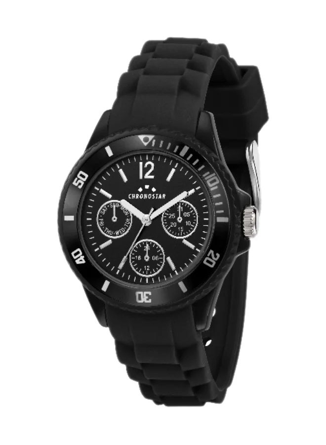 Chronostar Men's Chronograph Watch Round Dial with Silicone Band (Black, 35mm) buxs0