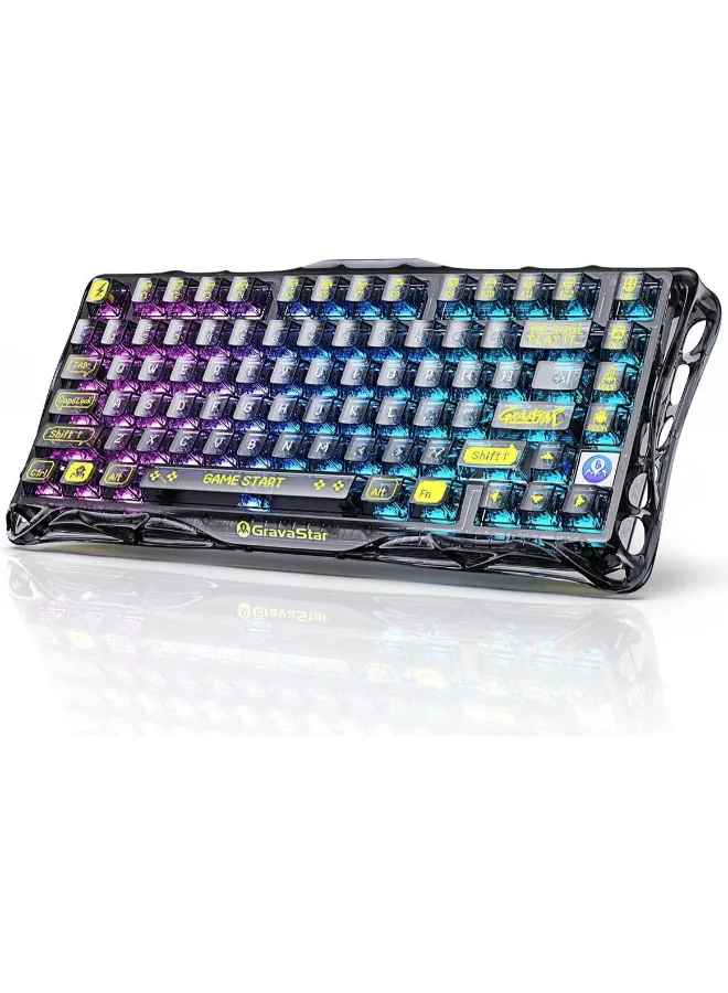 Gravastar Mercury K1 Lite Mechanical Gaming Keyboard (Transparent Black, 75% Layout) Wireless Wired RGB Backlit Multi-Platform 2mcsl