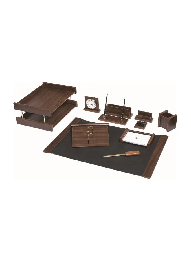 Premium Wooden Desk Organizer Set (11-Piece, Walnut Finish) Professional Office Workspace Storage rgumw