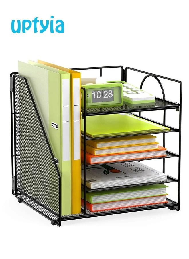 Uptyia 5-Tier Mesh Desk Paper Organizer, Premium Metal File Tray Sorter for Office and Home (Black) euil3