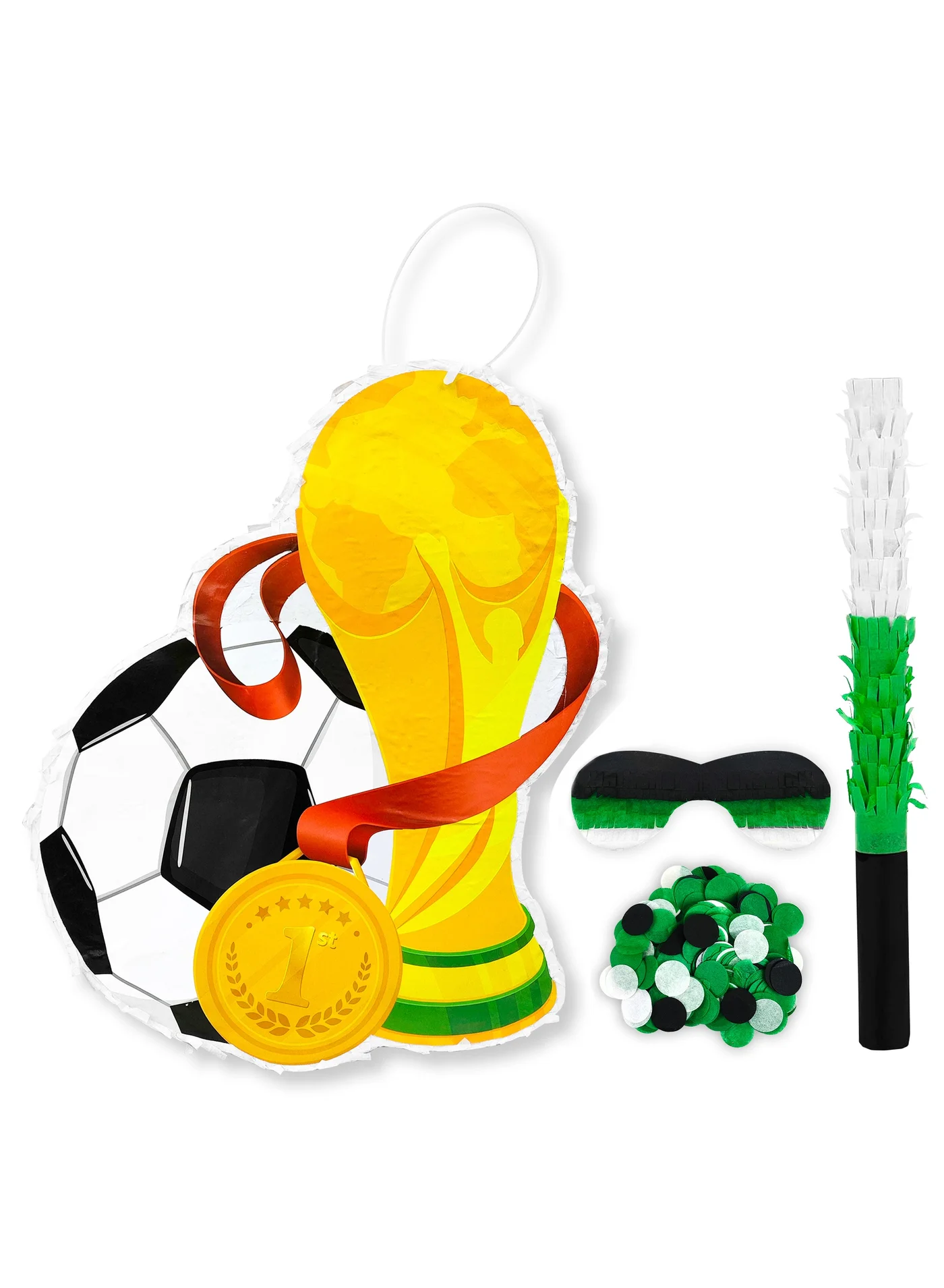 FRUITFUL PARTY Soccer Ball Pinata Set (4 Pieces, 38.4 cm) Premium Sports Theme Birthday Party Decorations with Stick and Blindfold v0310