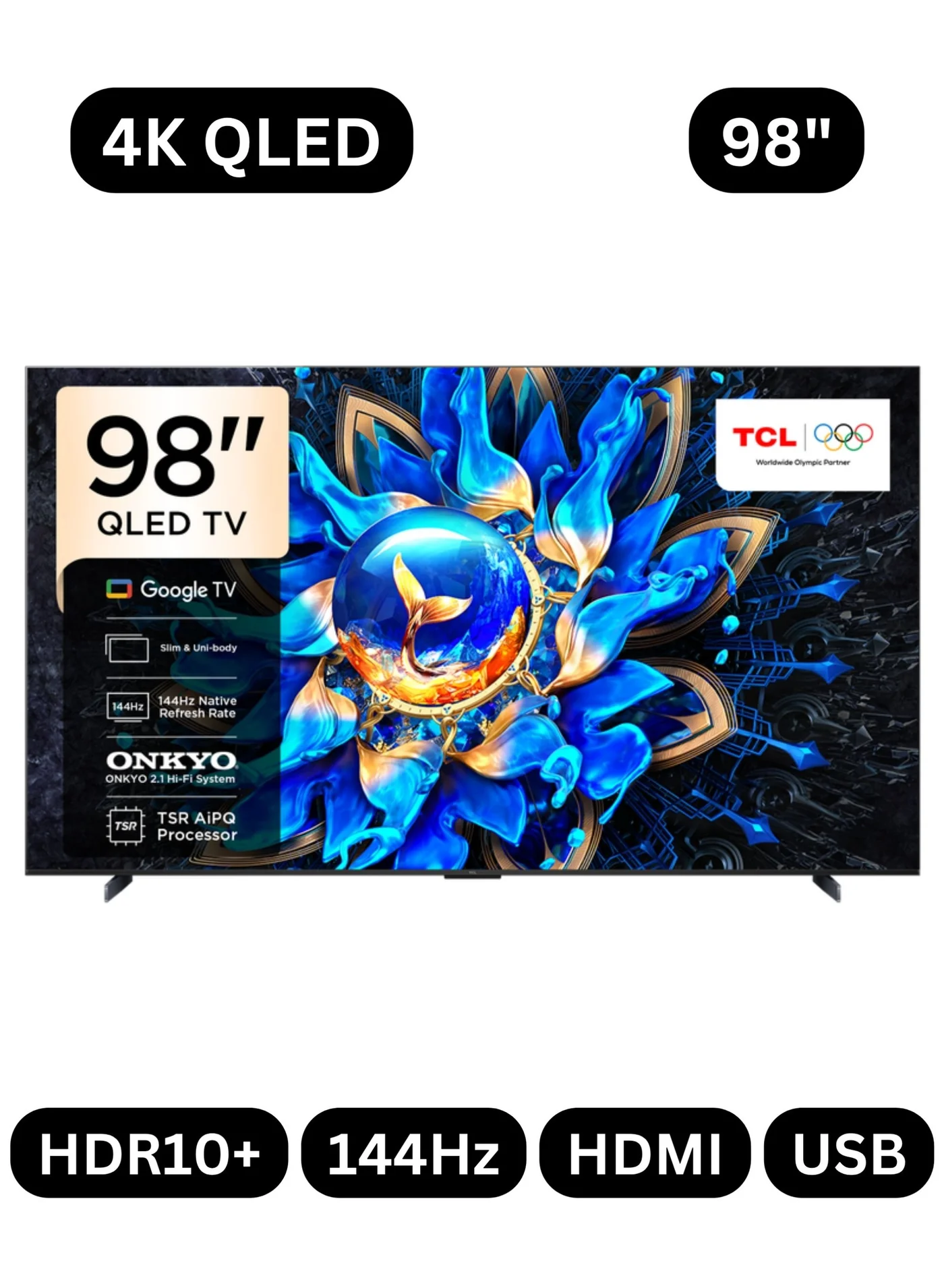 TCL 98-inch QLED 4K Smart TV Premium HVA Panel with 144Hz Refresh Rate and Hi-Fi Audio System (Black, 98-inch) p4ugr