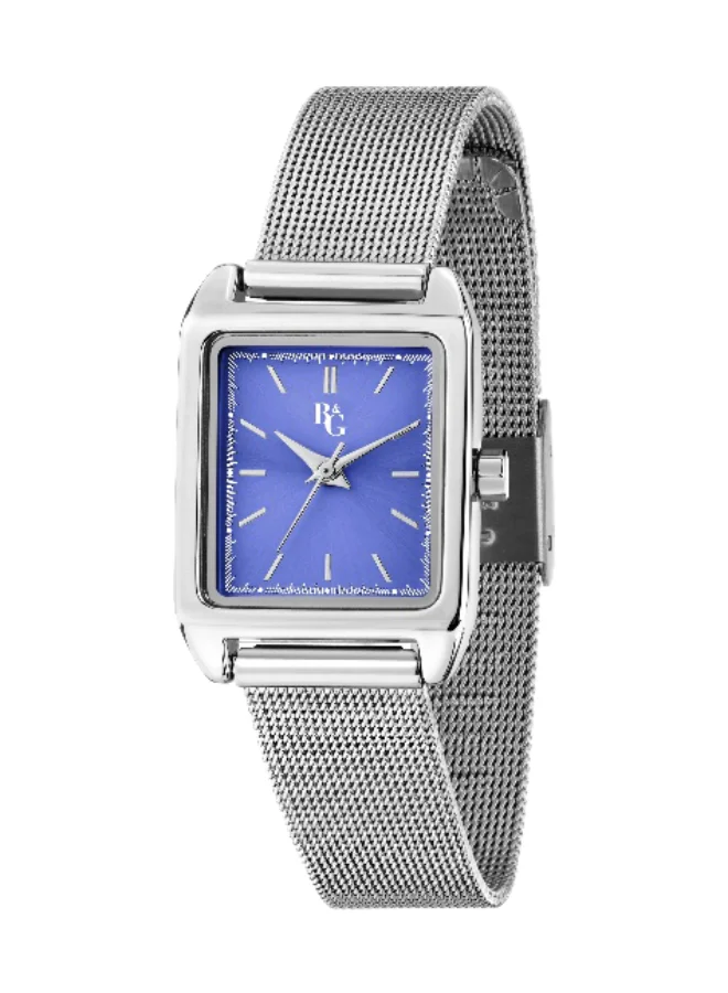 B&G Women's Rectangular Analog Watch with Silver Alloy Band (Blue Dial, 31mm) rnl8a