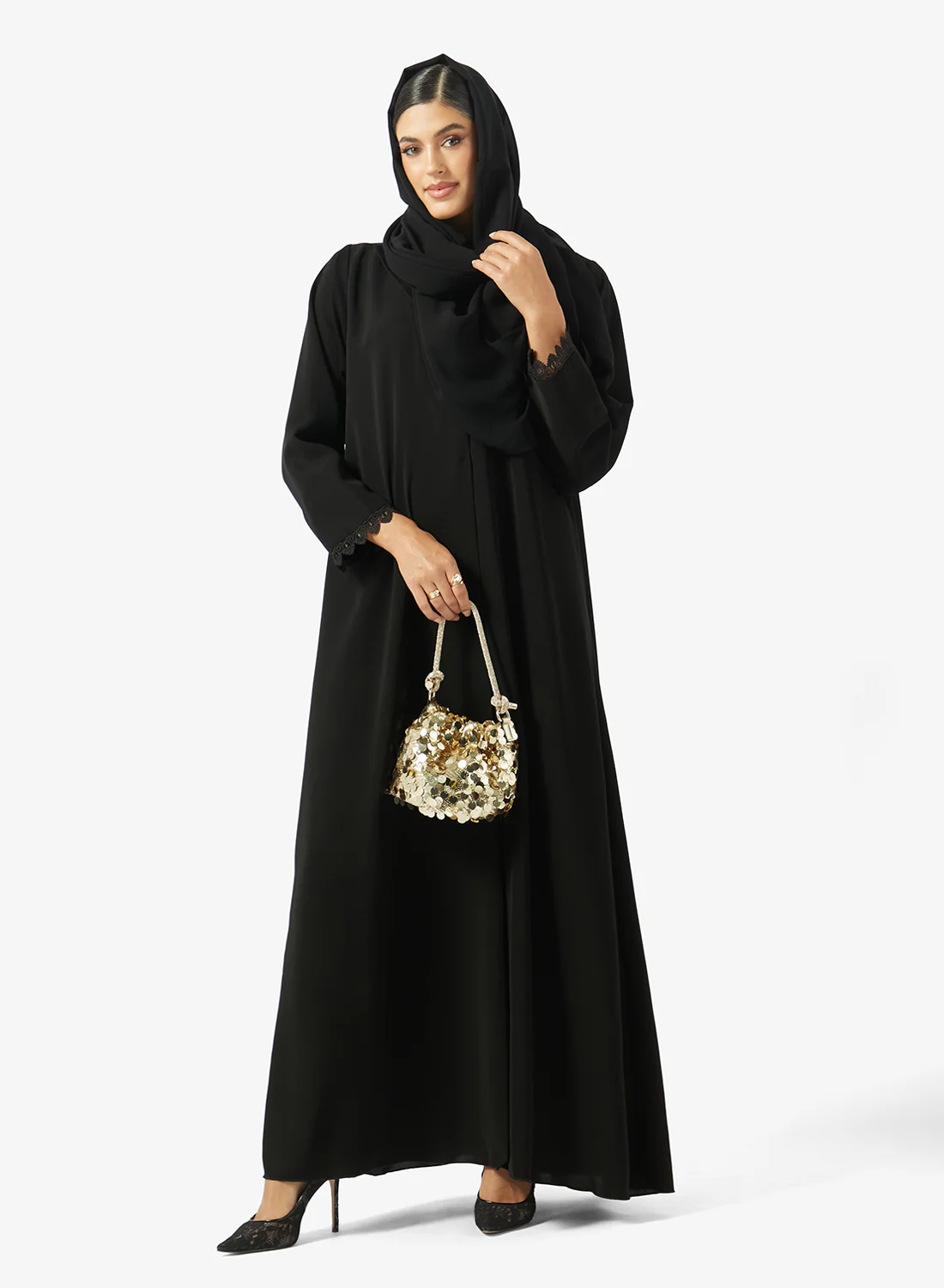 Khizana Abaya With Lace Trim & Sheila Set (Premium Fabric, Elegant Design, For Women) wd1dw