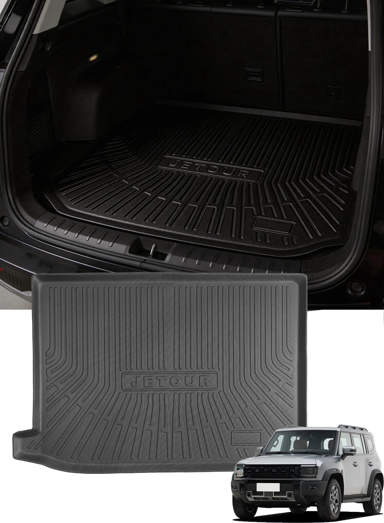 Delehehe Cargo Liner Trunk Mat for Jetour T2 Traveler 2024-2025, Custom Fit All-Weather TPE Protective Floor Tray (Black, 1 Piece) 0a0q5