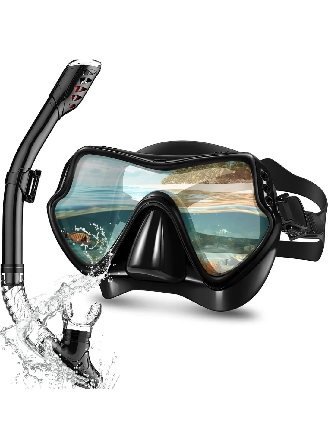KINGMAZI Snorkeling Mask with Dry Top Breathing System 180¡ã Panoramic View Tempered Glass Anti-Fog Gear for Adults and Youth (One Size) p9l7z