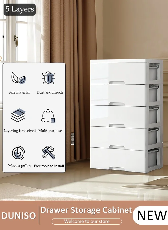 DUNISO 5-Layer Drawer Storage Cabinet Premium Plastic Organizer for Home Organization (White, 1 Unit) kg6q8