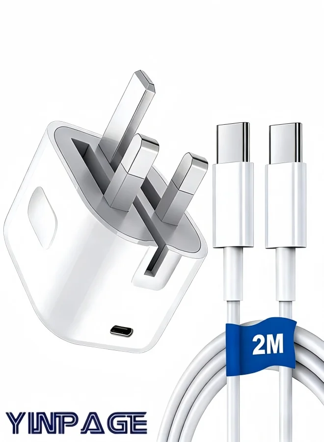 YINPAGE 30W USB-C Fast Charging Kit with UK Plug and 2M Data Cable (White, 30W) m329n