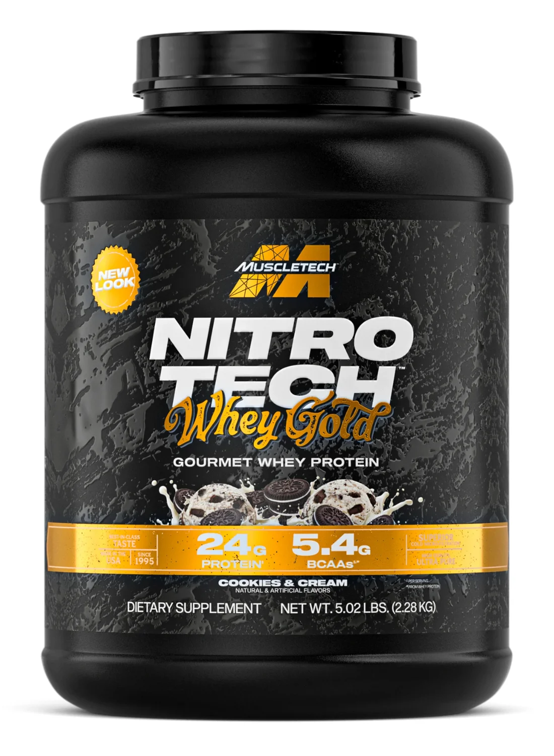 MuscleTech Nitro-Tech Whey Gold Protein Powder, Cookies & Cream Flavor, Premium Muscle Support Formula (2.28 kg) uut4j