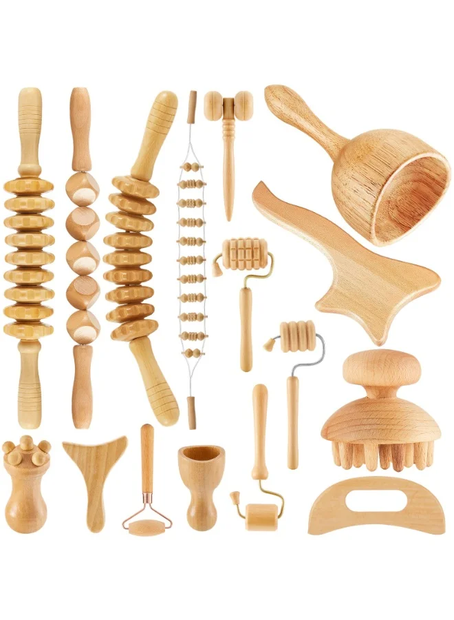 BOAO 16-in-1 Wood Therapy Massage Tool Set for Body Sculpting and Lymphatic Drainage (Professional Grade, 16-Piece Kit) 0whrp