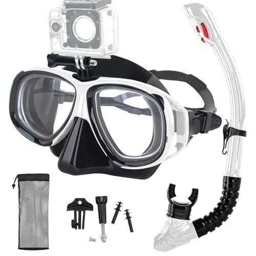 Body Professional Snorkeling Set with Optical Lens Mask and Dry Top Snorkel (White, Adult) 7ip4t