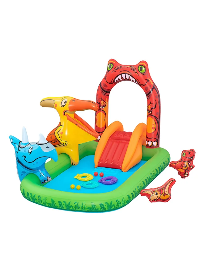 Jurassic Splash Inflatable Kids Play Center with Water Slide and Sprinkler (Dinosaur Theme, 241cm x 140cm x 137cm) 3toy7