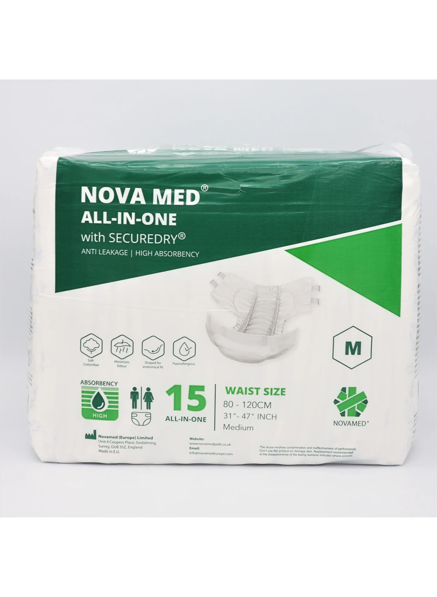 Nova Med Adult Incontinence Slips Premium Absorbent Pads (Medium, 15 Pack, 2550 mL) sf669