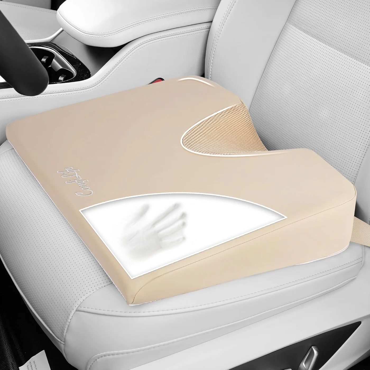 Premium Wedge Memory Foam Car Seat Cushion Ergonomic Support for Driving Comfort (Beige, 45 x 35 x 7 cm) 7v6y8