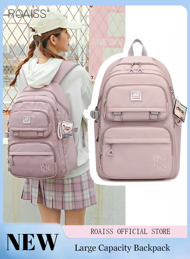 Roaiss Large-Capacity Sweet Style Backpack for Girls, Waterproof Multi-Pocket School Bag with Spine Protection (Pink, 42cm x 30cm x 15cm) n3fij
