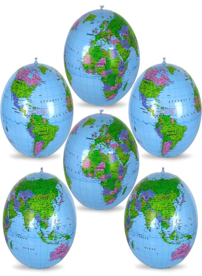 Coopay Inflatable World Globe Beach Ball Set (6 Pack, 30 cm) Educational Earth Ball for Summer Pool Parties and Outdoor Games 6nlbl