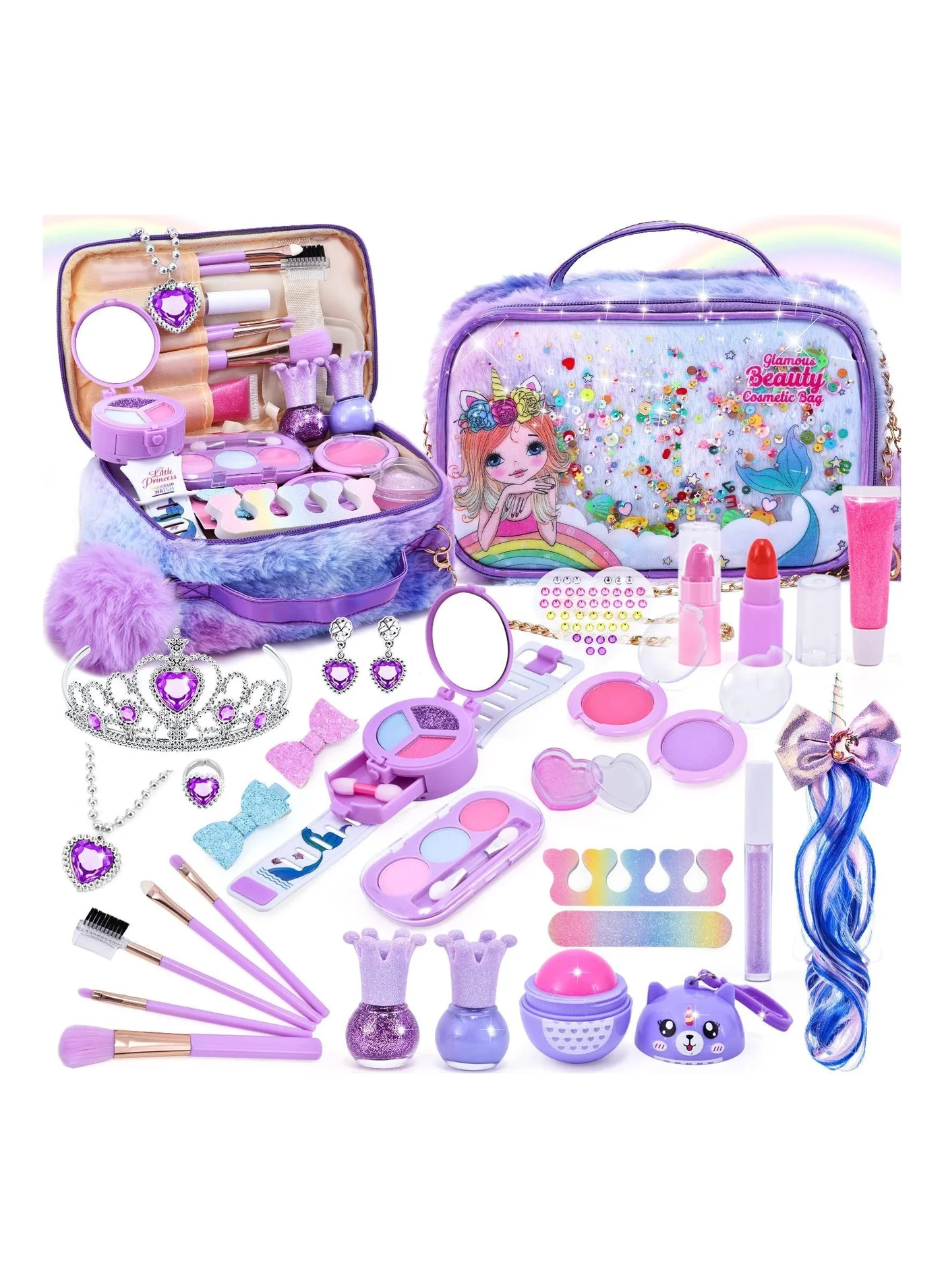 Y&D Kids Makeup Kit for Girls Unicorn Themed Washable Cosmetic Set for Pretend Play (Multicolor, 1 Set) im9g5