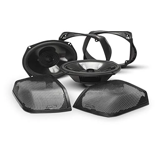 Premium Motorcycle Saddlebag Audio Speaker System with Wiring Harness and Installation Hardware (6x9 inch) 8z2tt