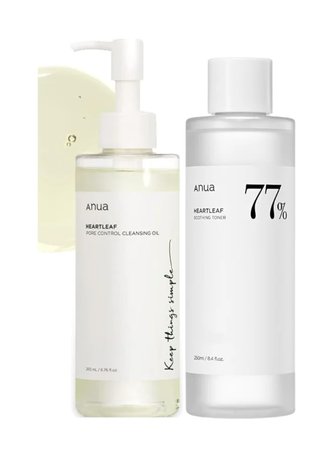 Anua Heartleaf Pore Control Cleansing Oil and 77% Soothing Toner Set for Deep Cleansing and Hydration (450mL) 9jtg0