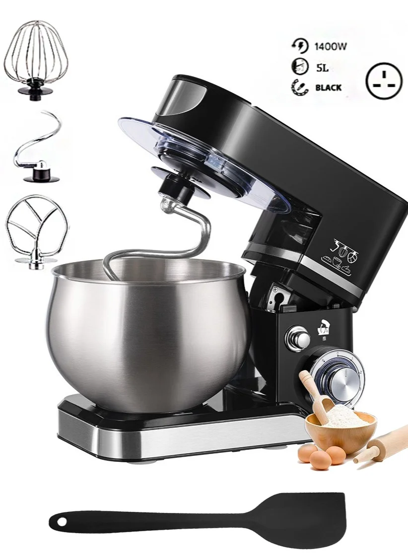 Bolivia's Electric Stand Mixer 5L Premium Food Processor with 6 Speeds and Attachments (Black, 5 L) j2d9z