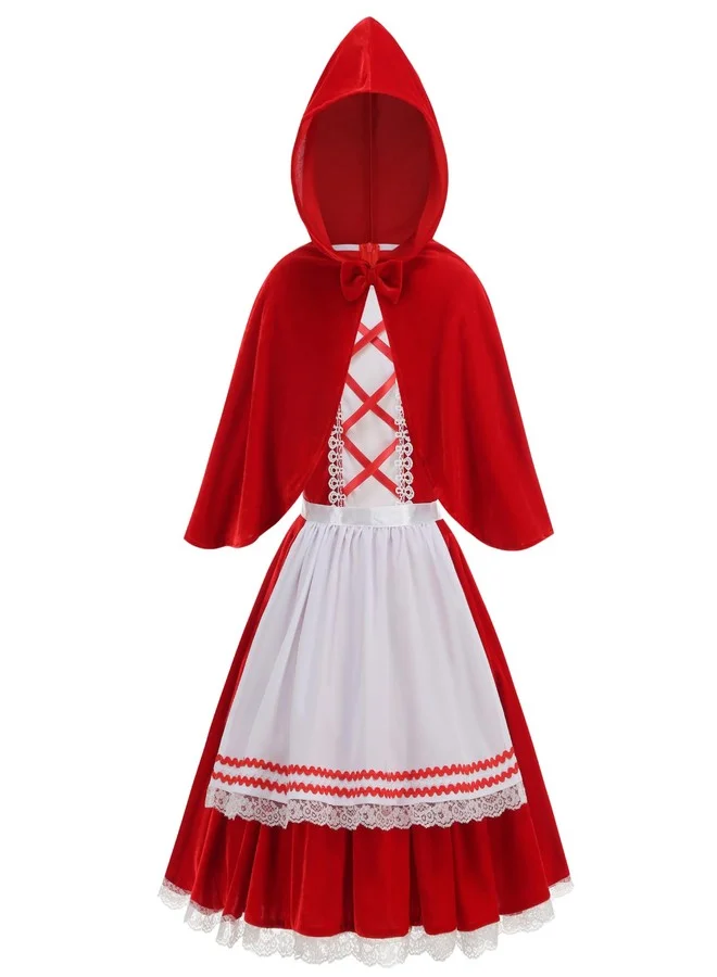 Yolsun Little Red Riding Hood Costume Set for Girls Premium Halloween Dress Up Outfit with Cloak (Red, Small) llipv