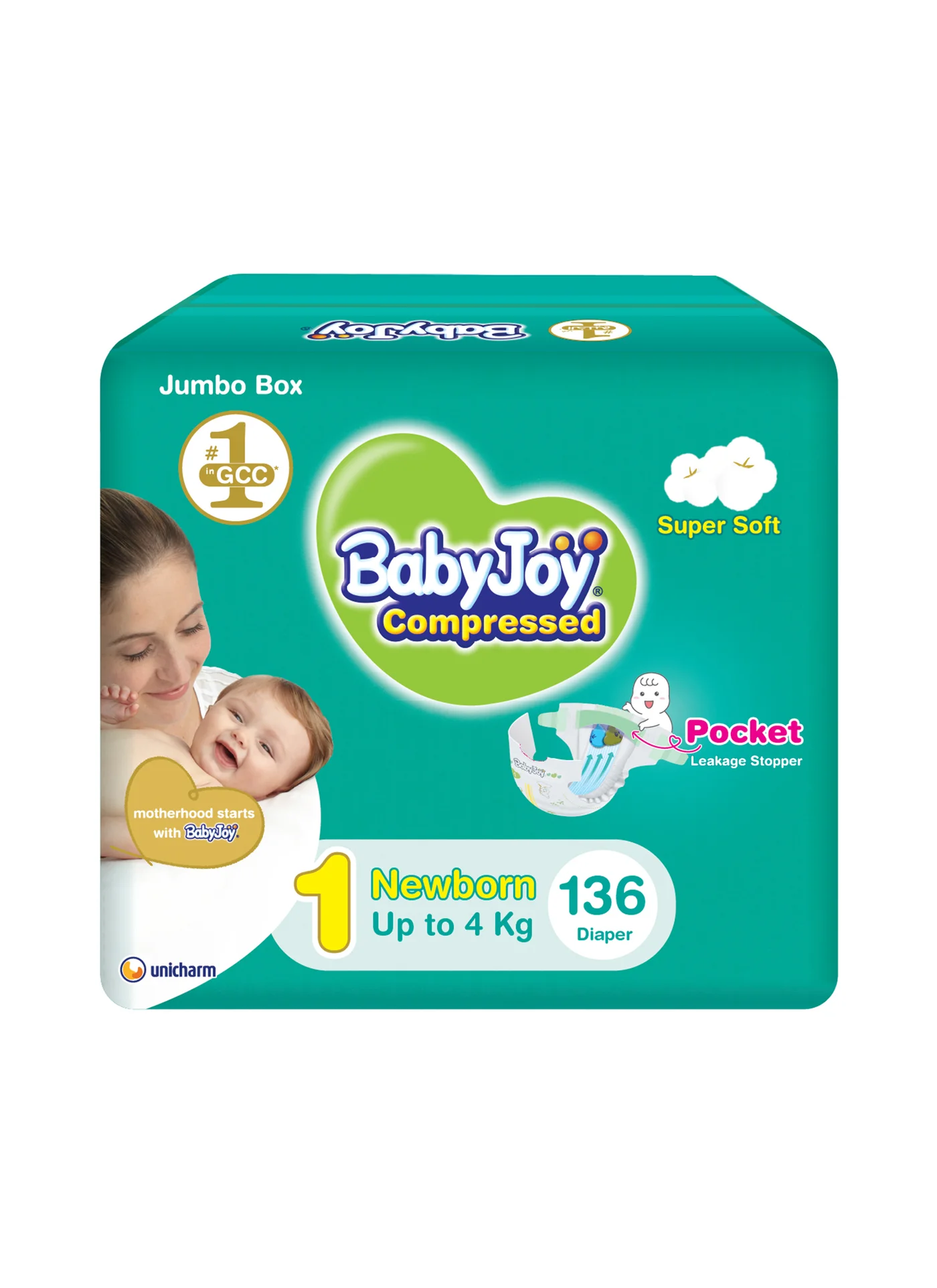 BabyJoy Compressed Diamond Pad Diapers (Size 1, Newborn, 0-4 kg, 136 Count) lqt6w