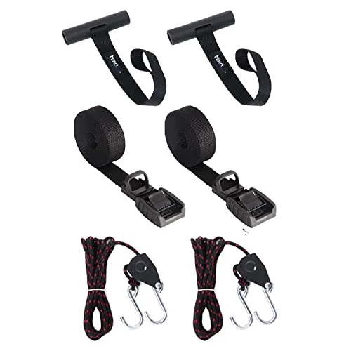 MIND&ACTION Kayak Tie Down Straps and Hood Loop Anchor Kit (Heavy-Duty Vehicle Transport Accessory, 2 Straps, 2 Loops, 2 Hooks) abuku