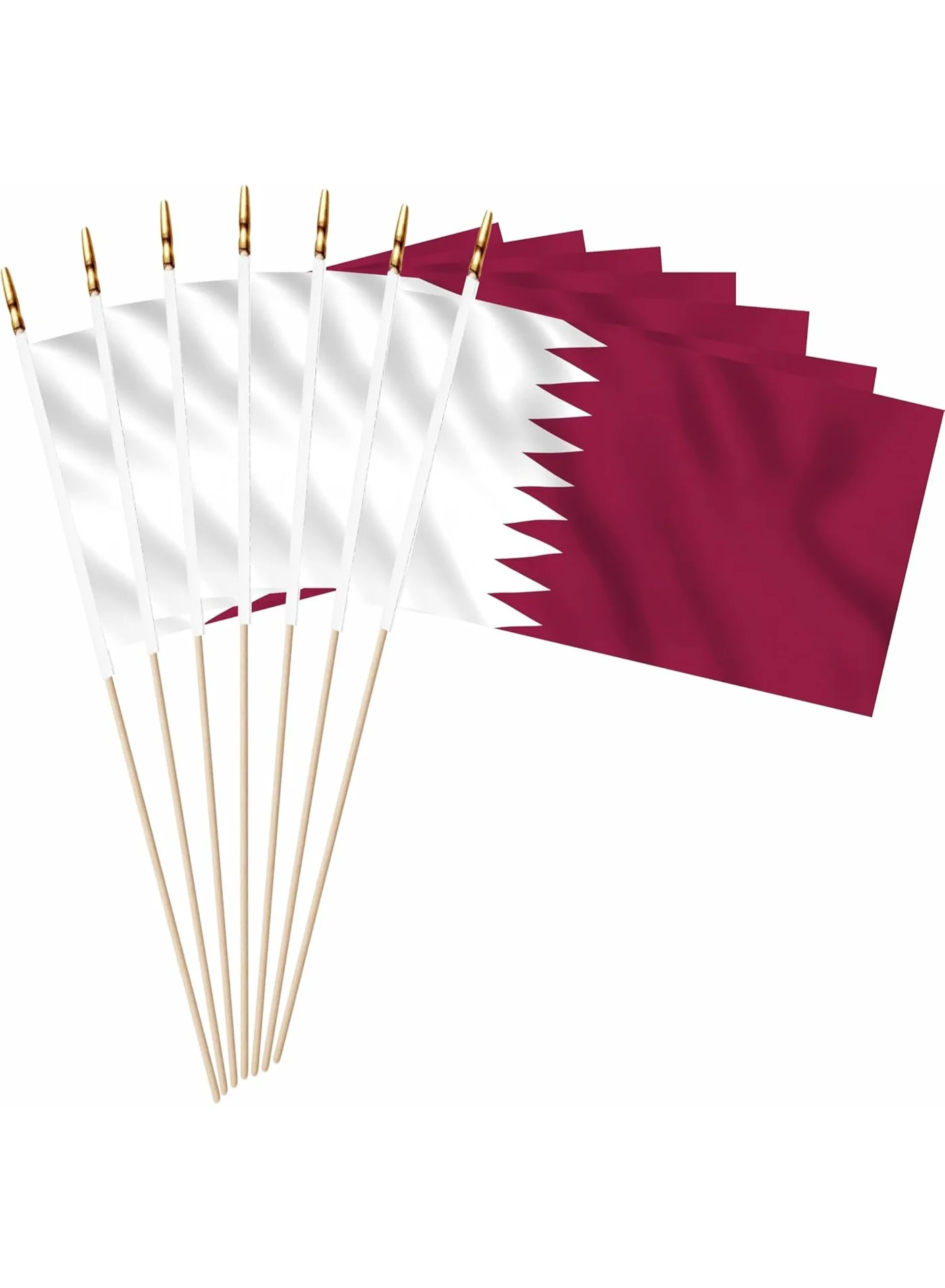 SODANEED Qatar Hand Held Flags (15 Pack, 10x15 cm) Premium Mini Stick Flags with Safety Spear Top for National Day Celebrations 4in8o
