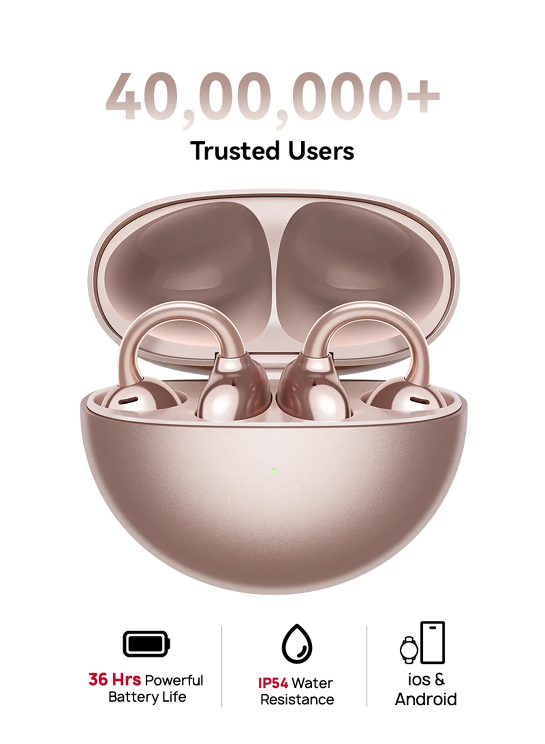 Smart Open-Ear Wireless Headphones, Lightweight Ergonomic Design, AI-Enhanced Clear Calls, Dual-Device Connectivity (Rose Gold) kn3aw