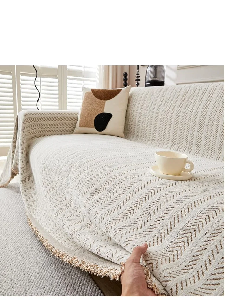 Premium Chenille Sofa Cover - Durable Furniture Protector with Tassels - Universal Fit for 1 to 4 Seater Sofas (Solid Grey, 180cm x 260cm) wkc5z