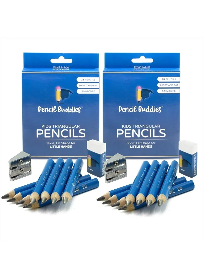Pencil Buddies Jumbo Triangular Pencils for Kids Beginners (Ergonomic Grip, 2B Lead, Light Blue, 16-Piece Set) 32yut