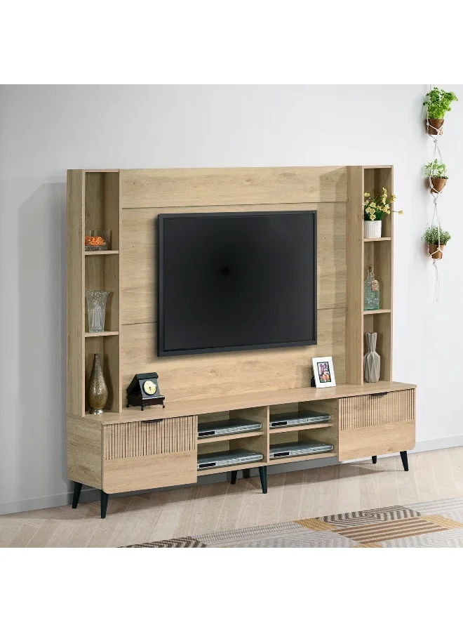 Home Box Wall Unit Entertainment Center for TVs Up to 60 Inches (Oak Finish) ebaxi