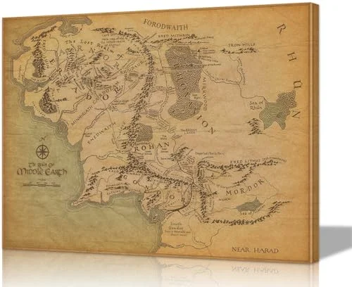 Mistyefly Middle Earth Map Canvas Wall Art Premium Framed Poster for Study and Game Room Decor (30x45 cm) z9y0t