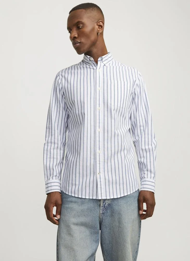 JACK & JONES Stripe Long Sleeve Button Down Shirt Premium Cotton Casual Formal Wear (Multi-Color, Large) u8soi