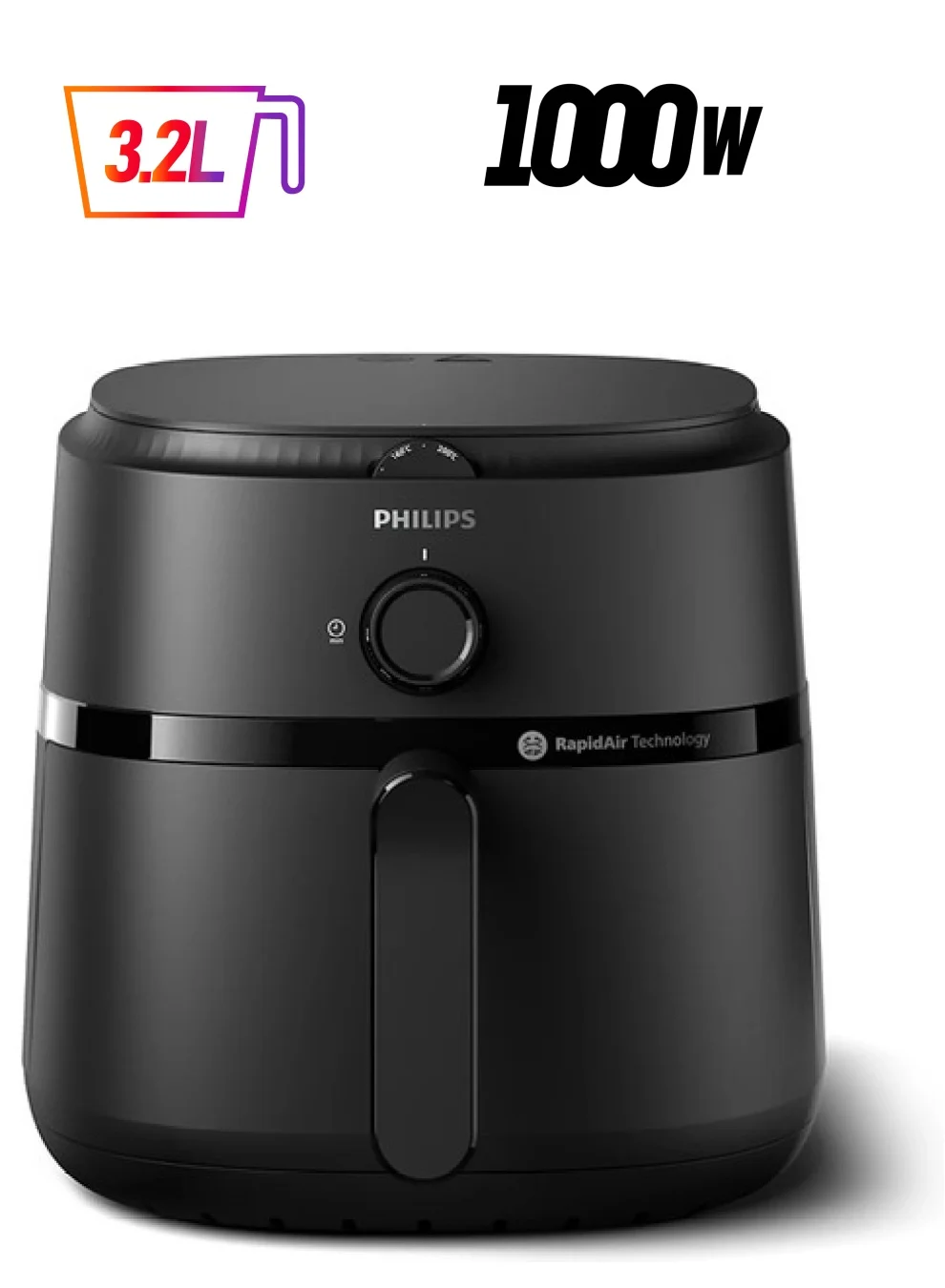 Professional Compact Air Fryer with Rapid Air Technology and 12 Cooking Functions (Black, 3.2 L) jwjyd