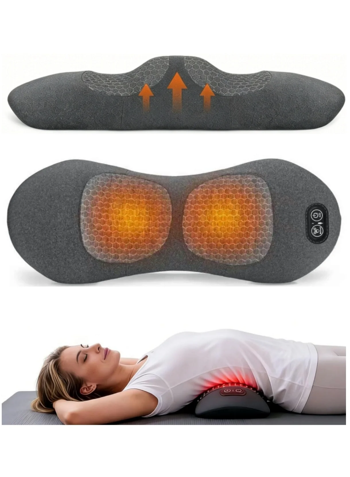 NIUB 3-in-1 Electric Lumbar Massage Pillow with Heating and Vibration for Back Support (Adjustable Height, Rechargeable) k47y6