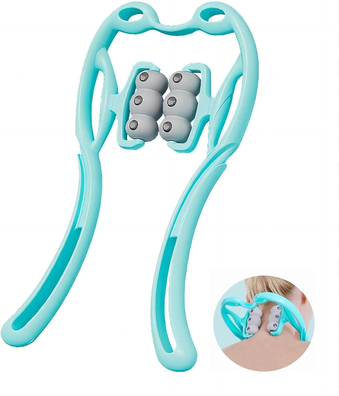 LEACHOI Manual Cervical Neck Massager with 6 Rollers and 12 Magnets for Full Body Muscle Relief (Blue, 35 cm) m8wgc