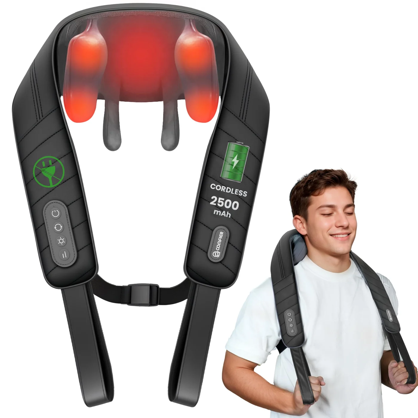 Premium Cordless Neck and Shoulder Massager with Heat 4D Deep Tissue Kneading for Muscle Relaxation (Unisex, Portable) uvipb