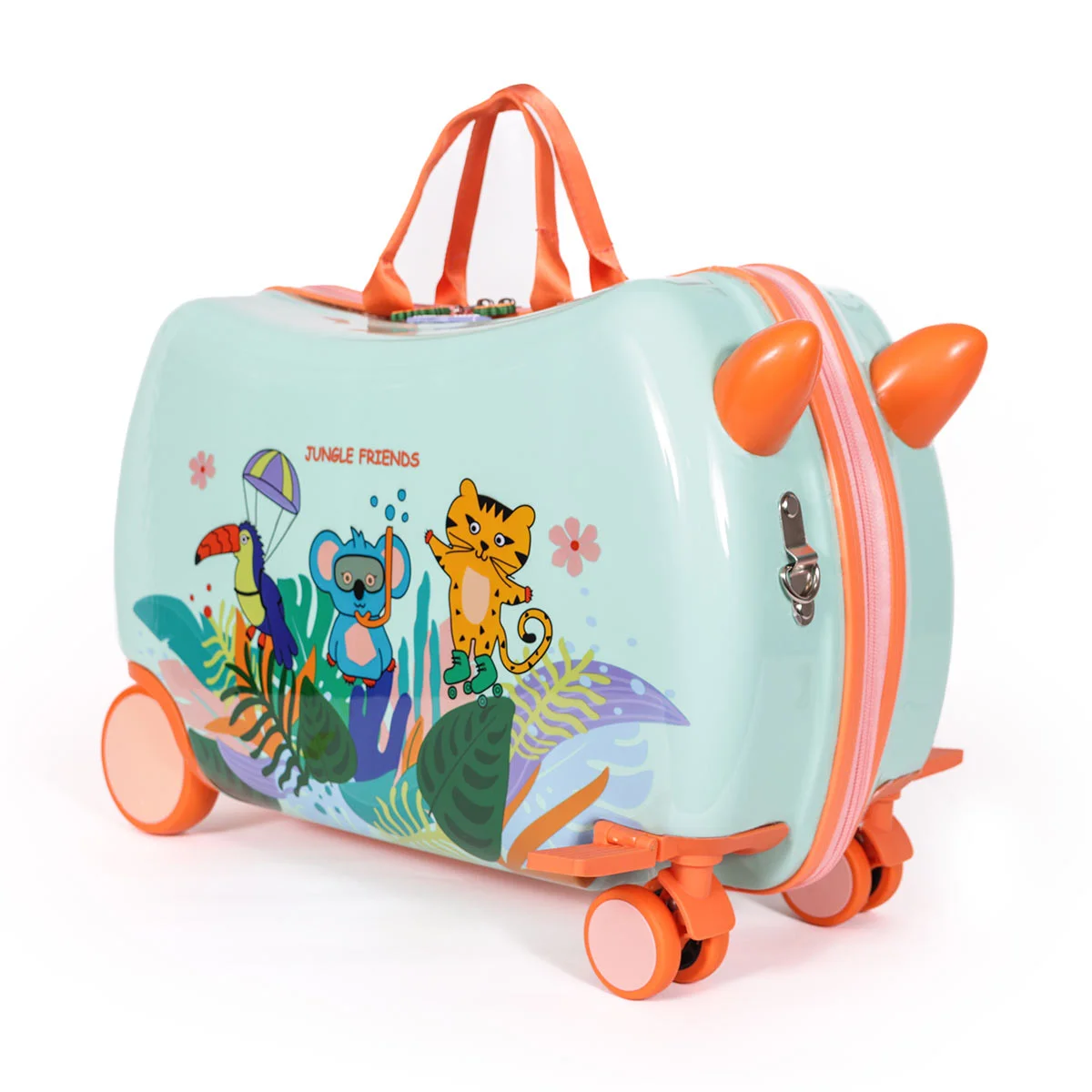 Milk & Moo Kids Rideable Suitcase, Durable Carry On Luggage with 360¡ã Swivel Wheels (Jungle Friends, 18-inch, 21L) rgycd