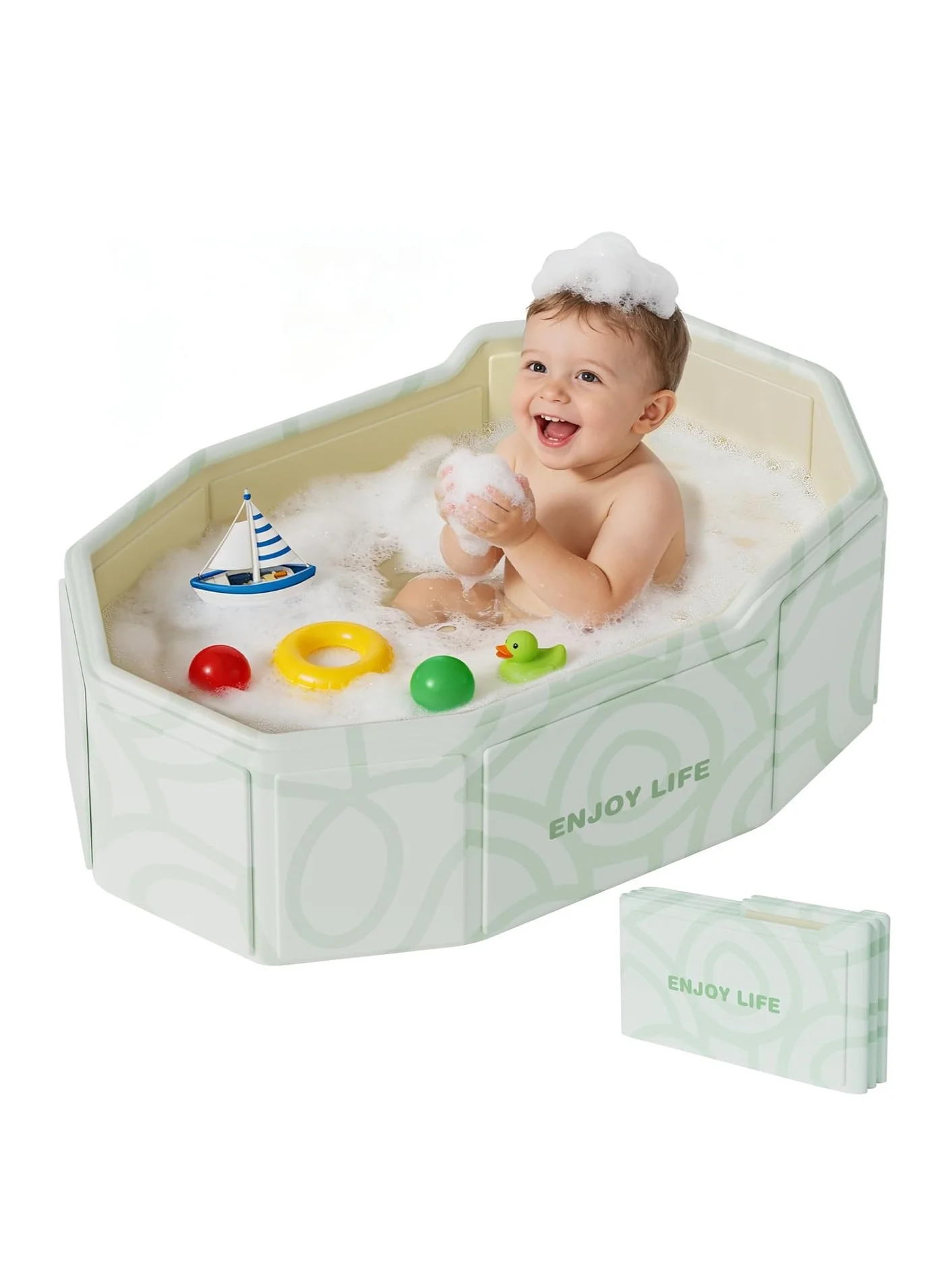 WALALLA Collapsible Baby Bathtub Portable Foldable Bath Tub with Non-Slip Base for Infants and Toddlers (Green, 80 cm) 3b6d1