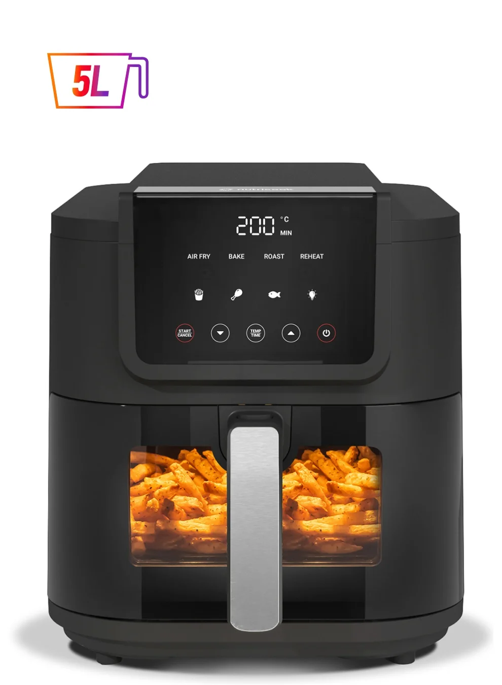Nutricook Digital Slim Air Fryer with Clear Viewing Window and Internal Light (Black, 5 L) rslfr