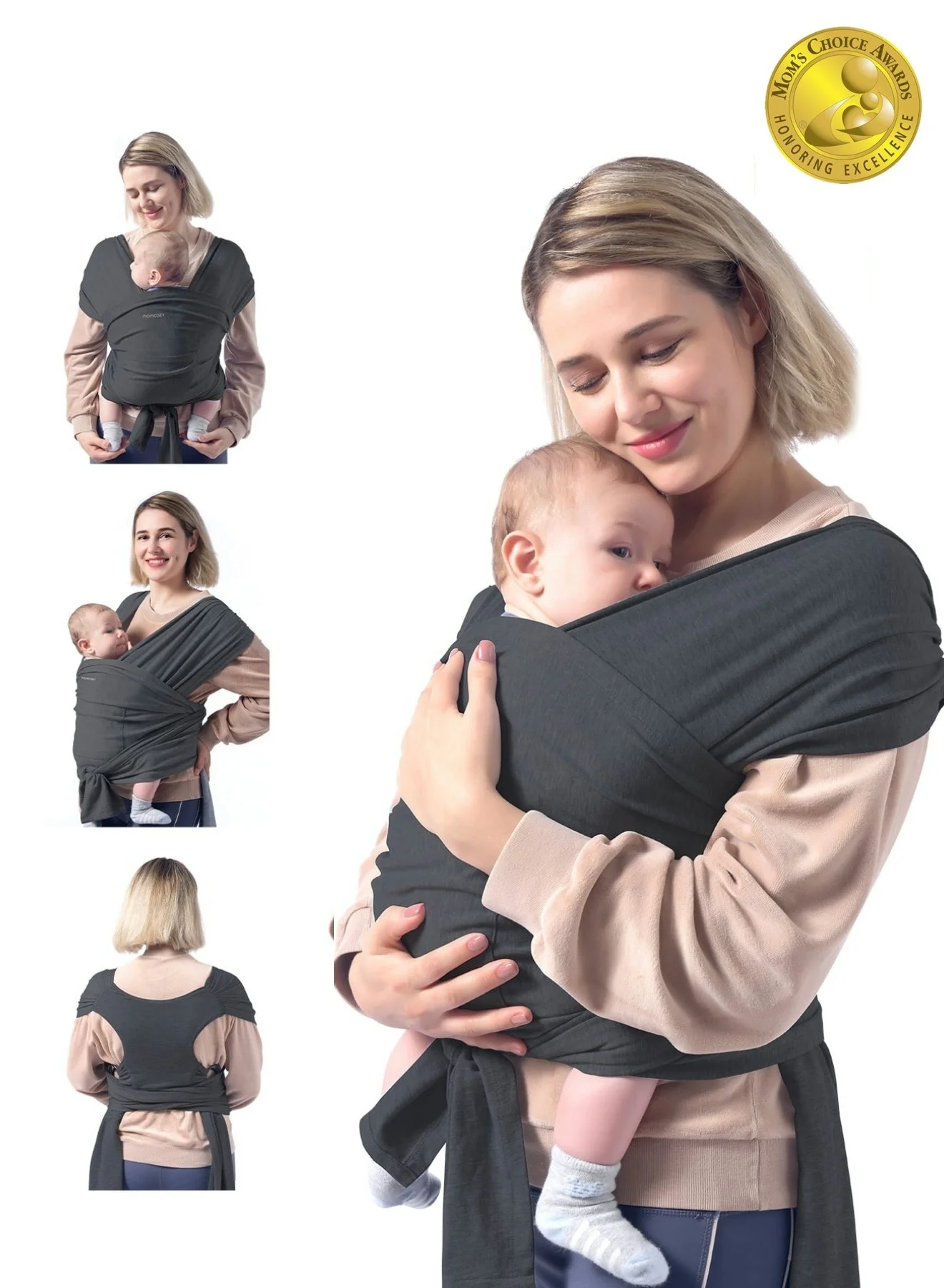 Momcozy Baby Wrap Carrier Lightweight Breathable Infant Sling Adjustable Hands-Free Carrier for Newborn to Toddler (One Size) 2mzk2
