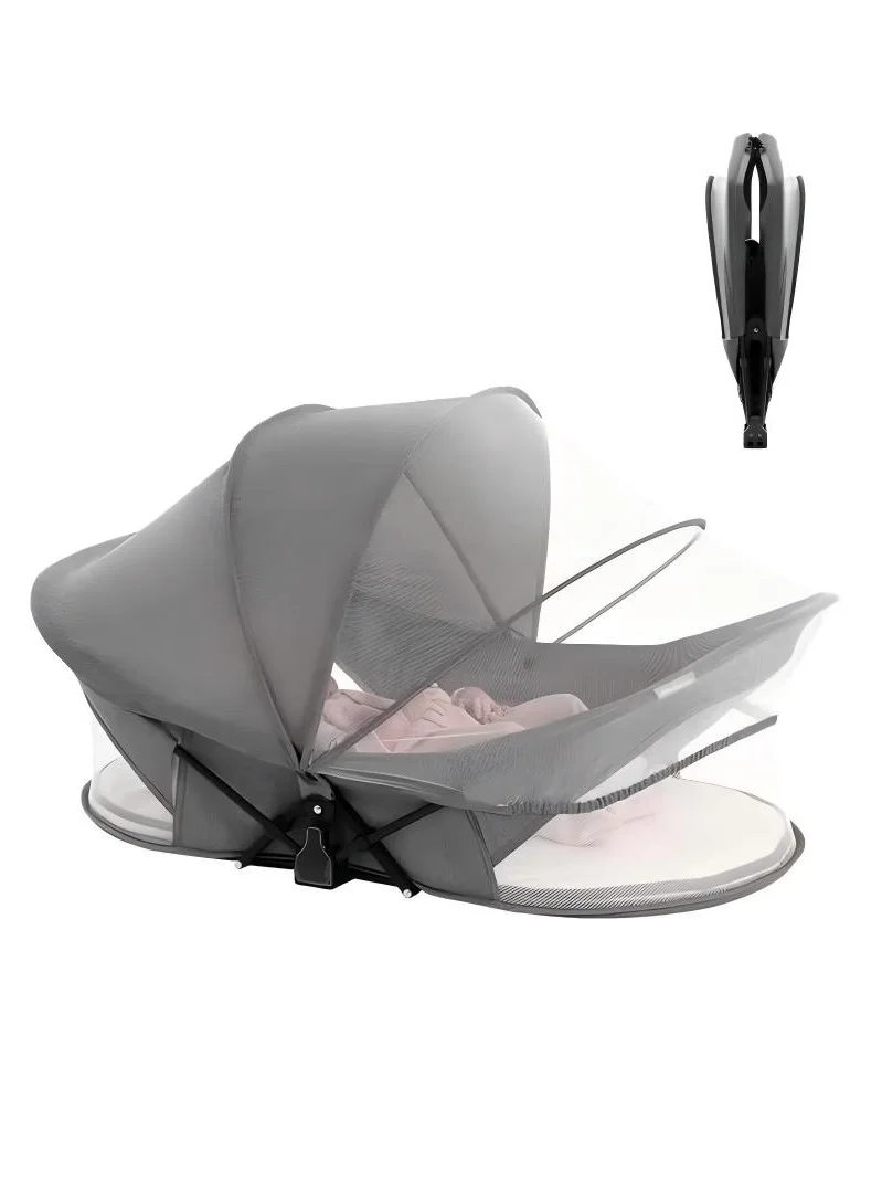WALALLA Portable Baby Travel Bassinet Foldable Crib with Mosquito Net and Diaper Pad (Grey, 90x50x40 cm) z82m7