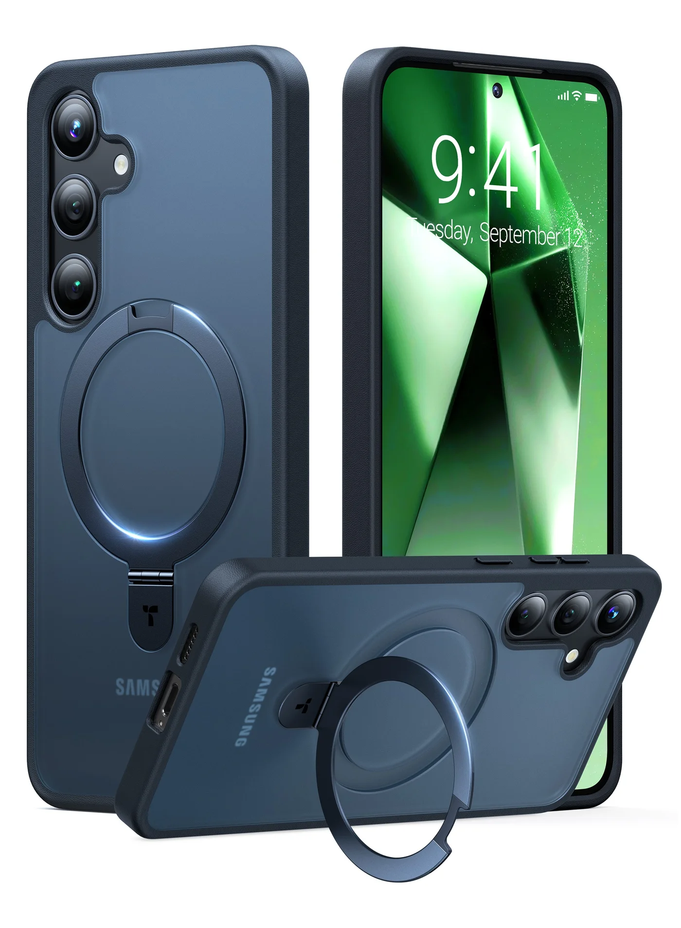Premium Magnetic Protective Case with Integrated Ring Holder and Kickstand for 6.2-inch Smartphone (Black) blp5n