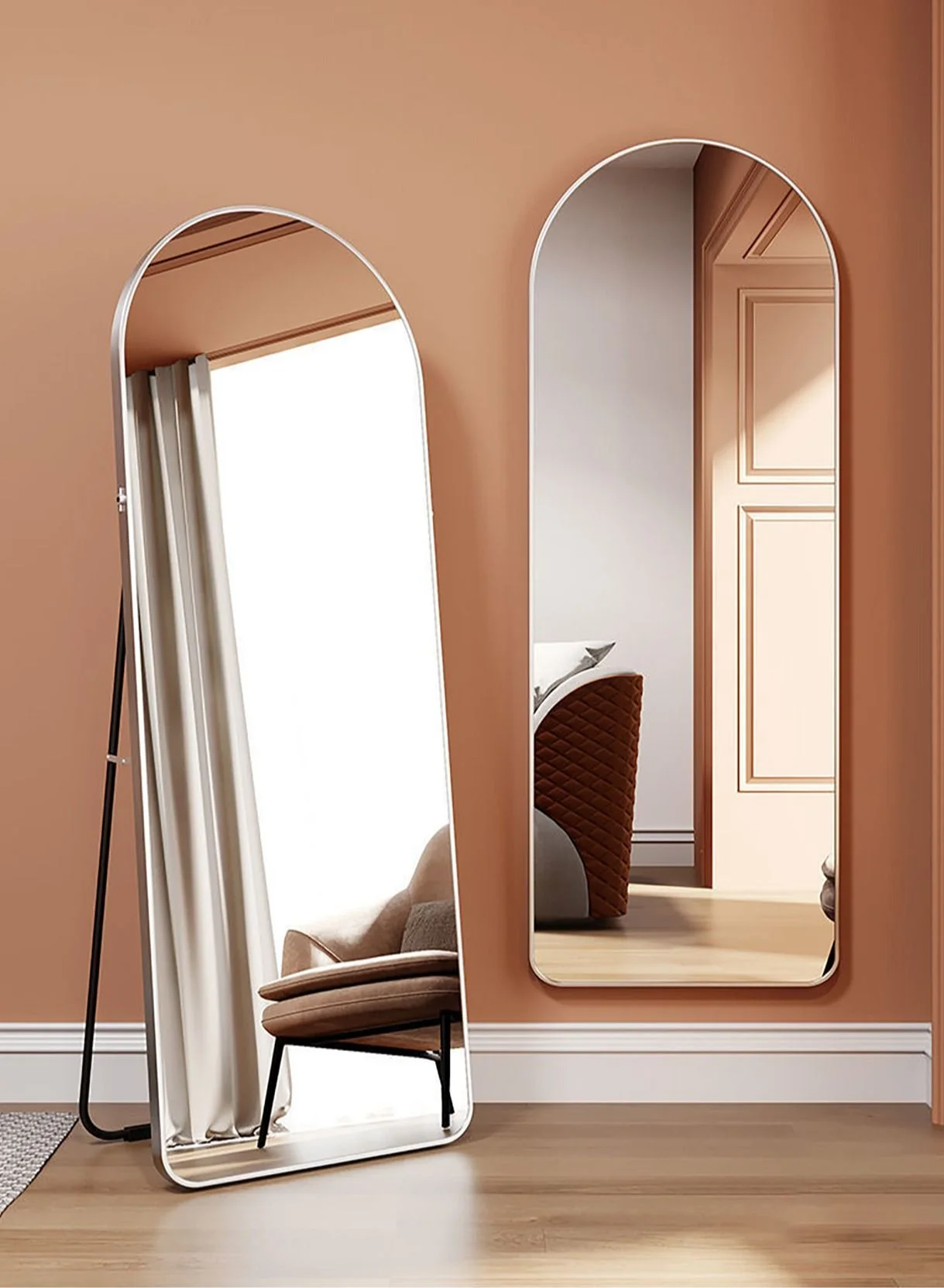 Fashionhome Full Length Floor Mirror Premium Aluminum Alloy Frame (Silver, 60x165cm) Wall-Mounted or Standing Dressing Mirror bqusu