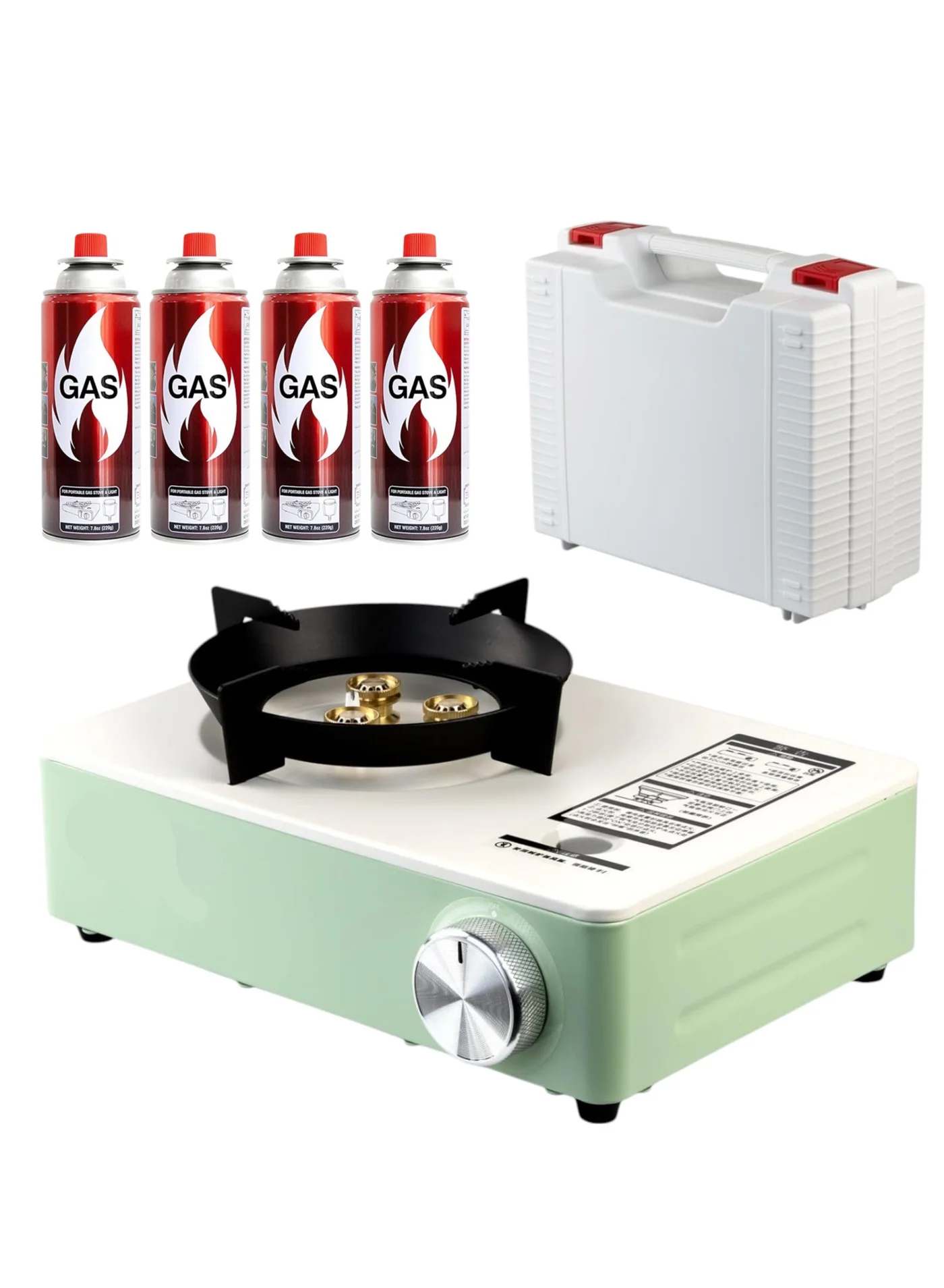 GO2CAMPS Portable Butane Camping Stove Kit with Auto Ignition and Carry Case (4 Fuel Canisters, 1 Pack) 1i83t