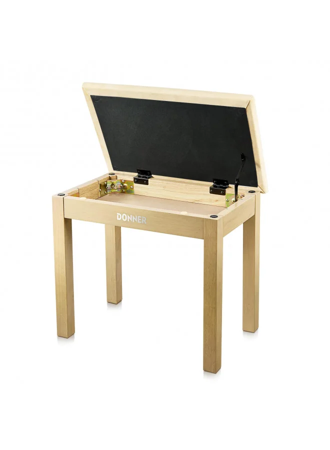 Premium Solid Wood Piano Bench with Storage Compartment and High-Density Suede Cushion (Light Wood, 55 cm x 33 cm x 50 cm) laiqc