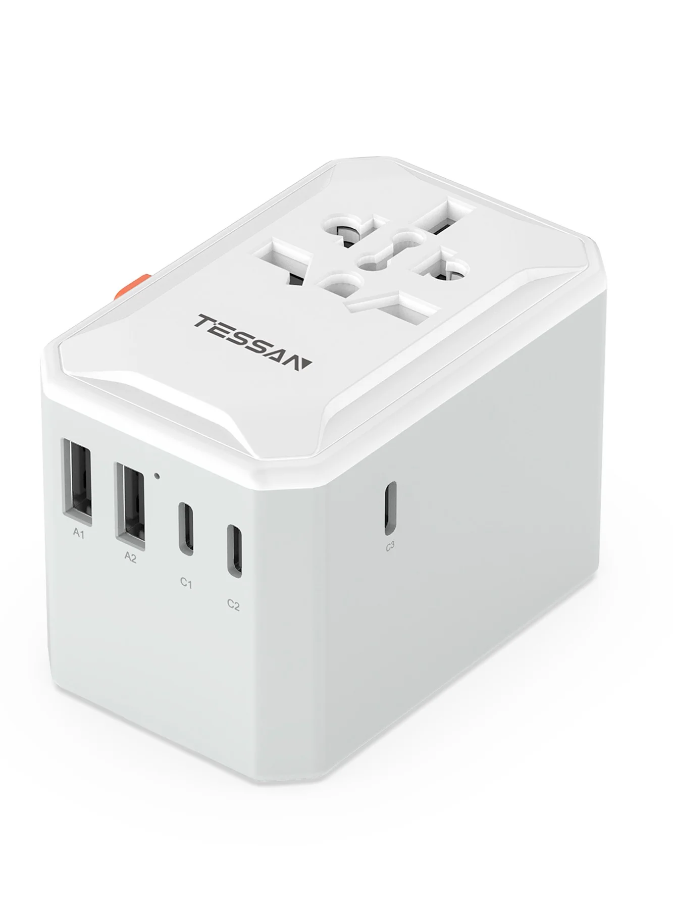 TESSAN Universal Travel Adapter 6-in-1 International Power Plug with 5 USB Ports (3 USB-C) for Worldwide Use (White) ye5yr