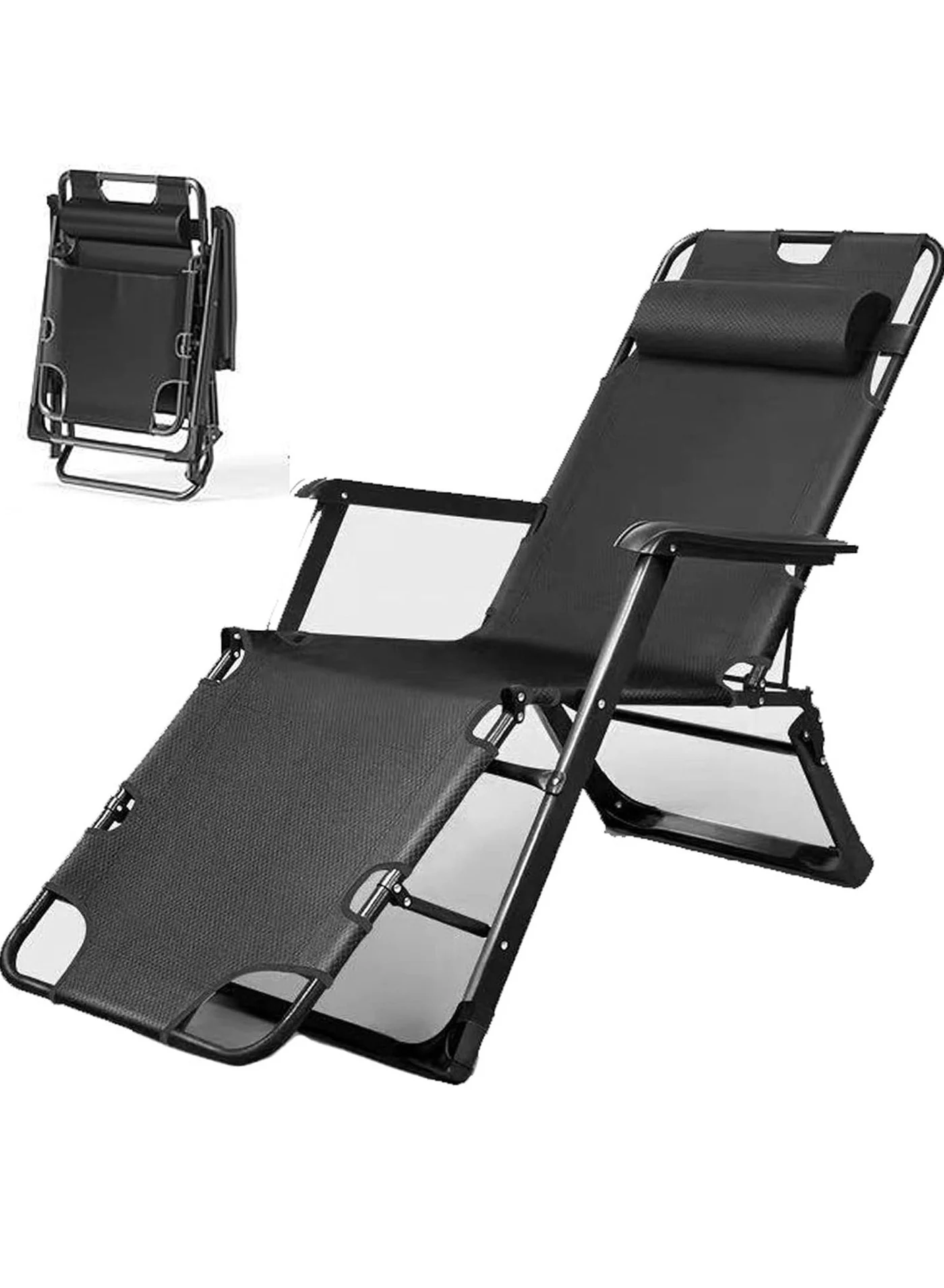 VUCATIN Zero Gravity Folding Recliner Chair with Adjustable Headrest for Outdoor Camping and Beach (Black, 165 cm x 65 cm) q2311